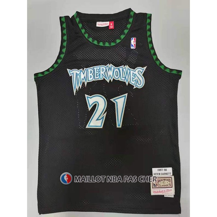 Maillot Minnesota Timberwolves Kevin Garnett NO 21 Hardwood Classics Throwback Noir